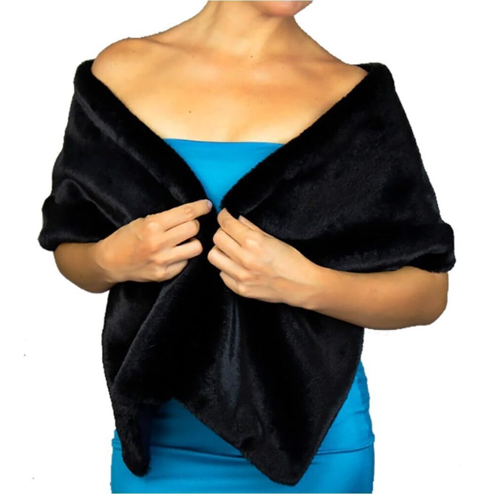 8932 Women's Wedding Faux Fur Shawl And Wrap Bridal Fur Stole Fur Scarf - Picture 1 of 6